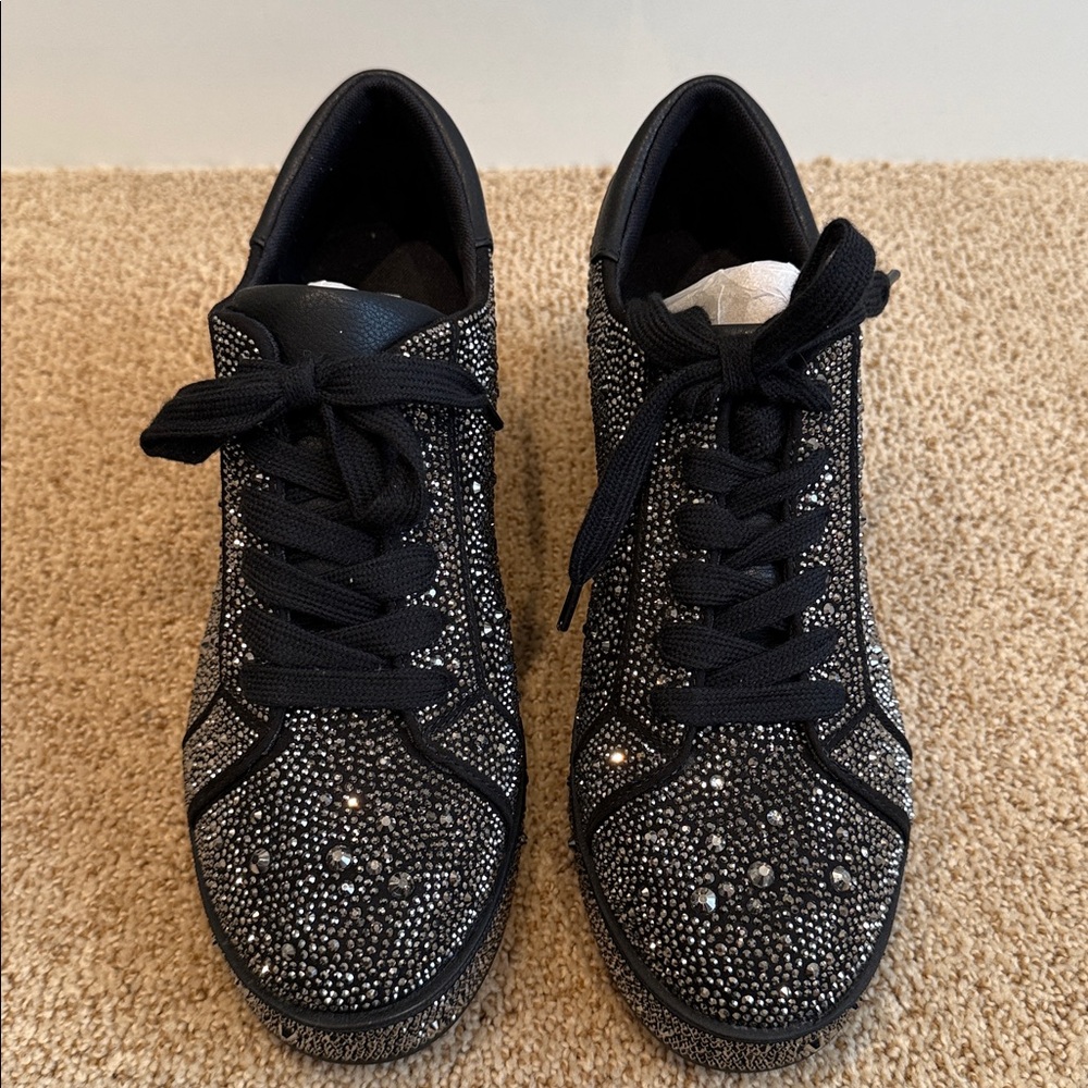 INC International Concepts Black Crystal-Embellished Lace-Up Sneakers - Picture 4 of 6